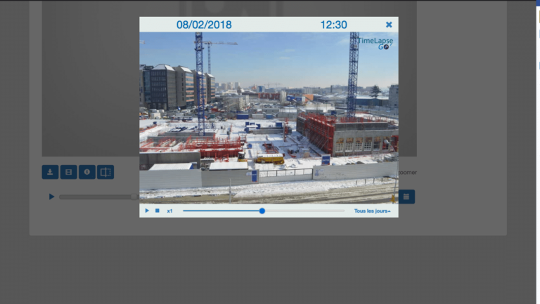 Capture d'écran de l'interface de suivi avec un chantier sous la neige