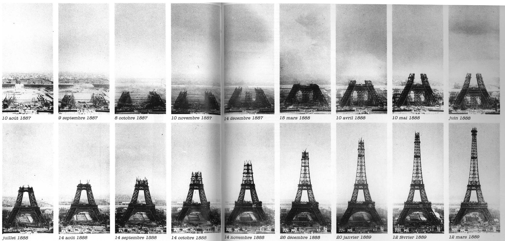 Livre contenant des photos à intervalle régulier de la tour Eiffel.