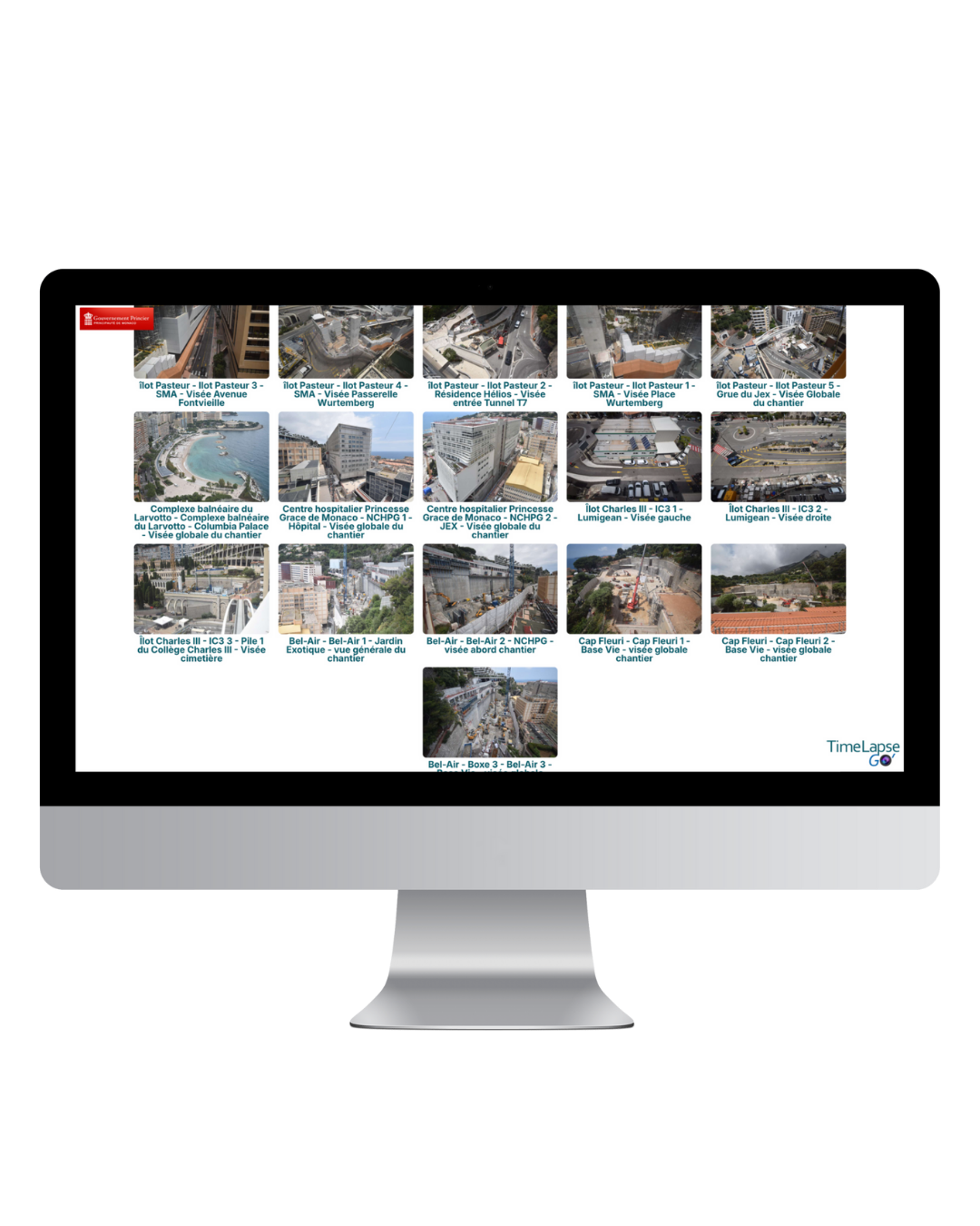 Un écran affiche plusieurs images de différents chantiers.