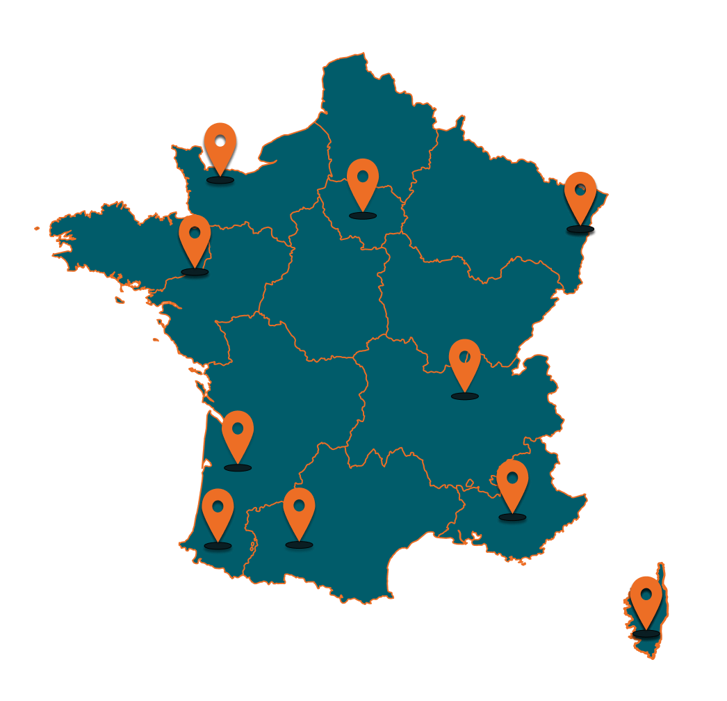 carte de la France avec 5 points